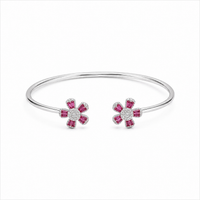 Pink Flower Silver Bracelet for Women #6.5•PM
