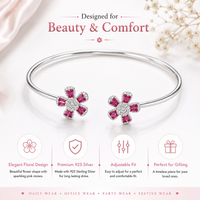 Pink Flower Silver Bracelet for Women #6.5•PM