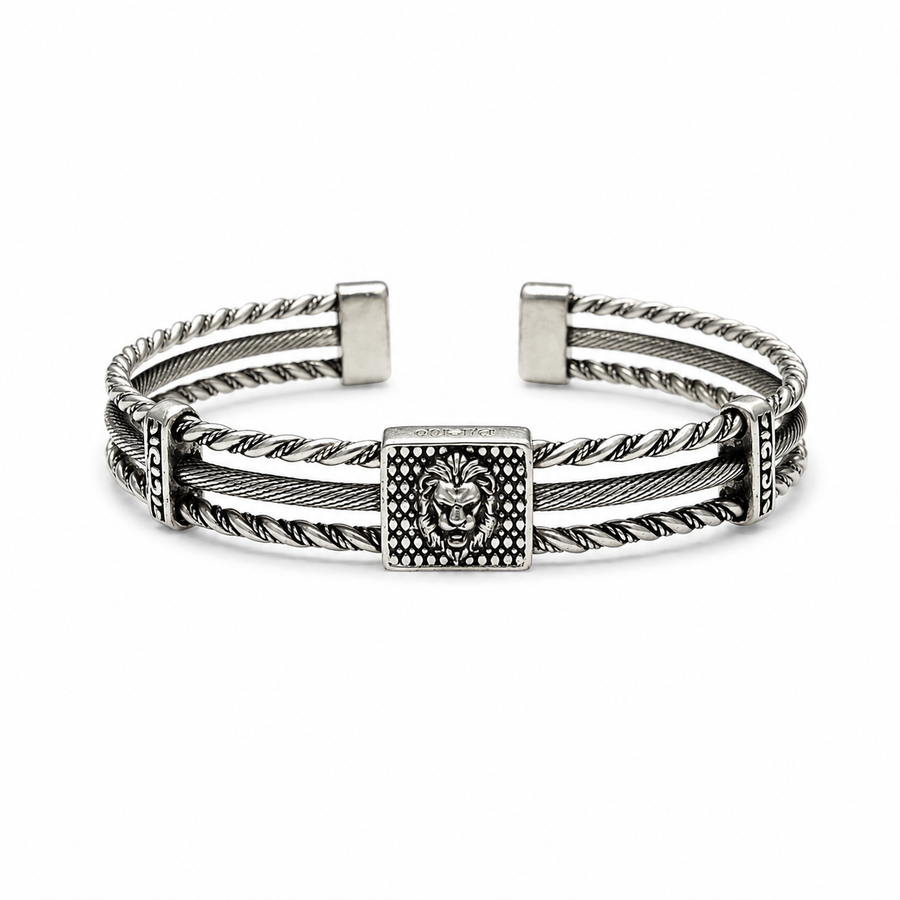 Lion Head Adjustable Silver Kada for Men #33•PM