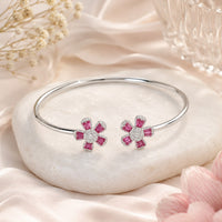 Pink Flower Silver Bracelet for Women #6.5•PM