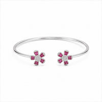 Pink Flower Silver Bracelet for Women #6.5•PM