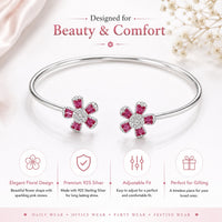 Pink Flower Silver Bracelet for Women #6.5•PM