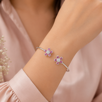 Pink Flower Silver Bracelet for Women #6.5•PM