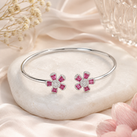 Pink Flower Silver Bracelet for Women #6.5•PM
