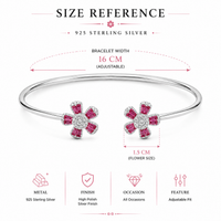 Pink Flower Silver Bracelet for Women #6.5•PM